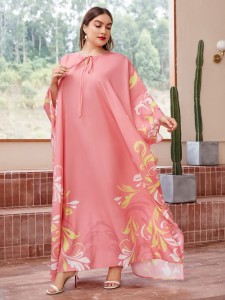 SHEIN Plus Floral Embroidery Asymmetrical Sleeve Dress