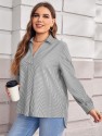 Plus Striped V Neck Blouse