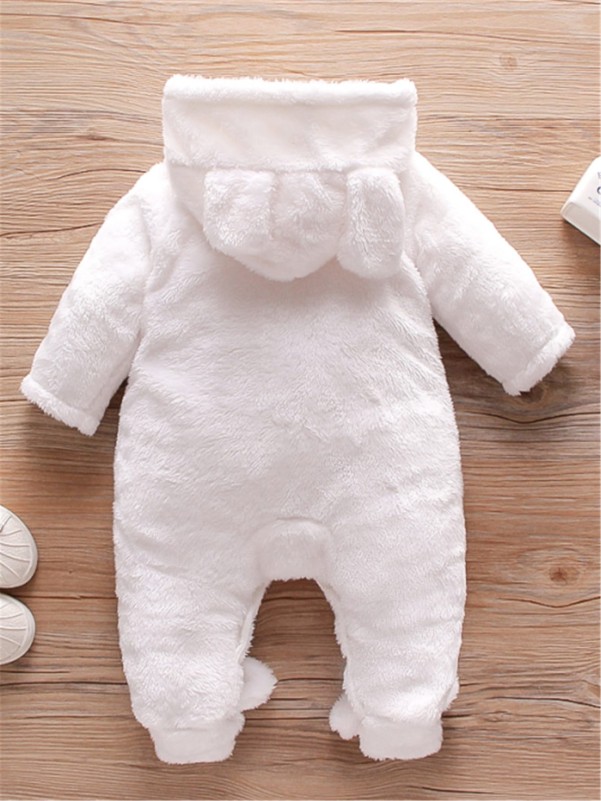 Baby Flannel 3D Ear Design Hooded Footed Jumpsuit