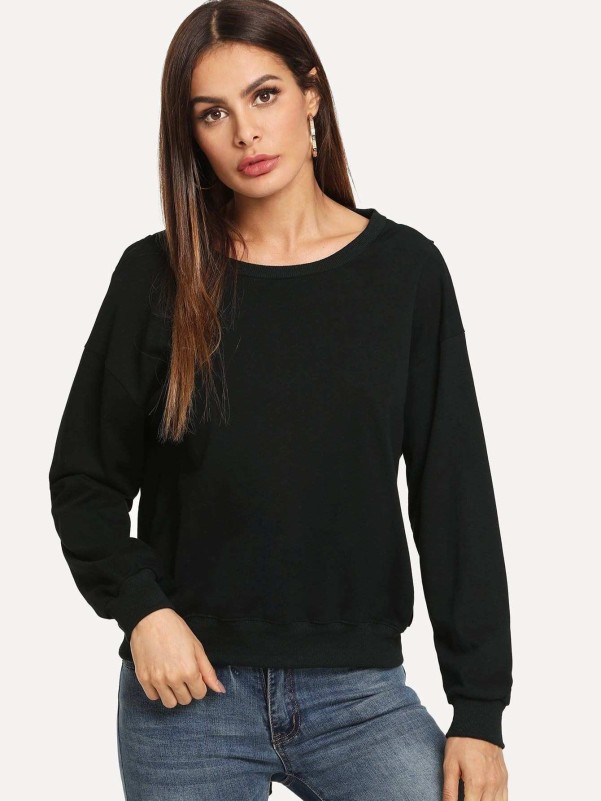 Plain Cut Out Back Knot Sweatshirt