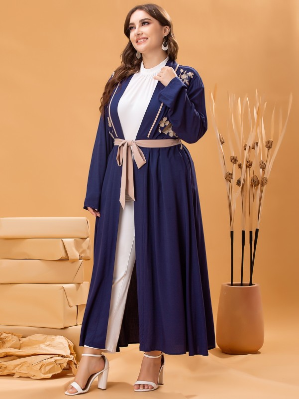 SHEIN Najma Plus Floral Embroidery Belted Abaya