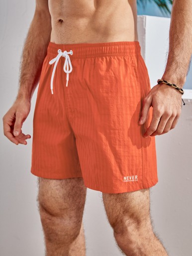 Men Slogan Graphic Swim Shorts