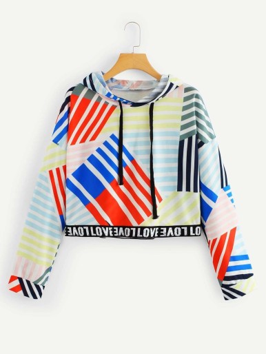 Letter Print Striped Hoodie