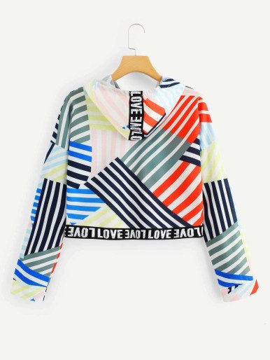 Letter Print Striped Hoodie