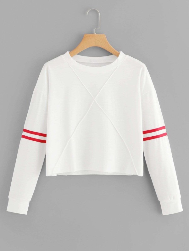 Striped Sleeve Seam Detail Sweatshirt