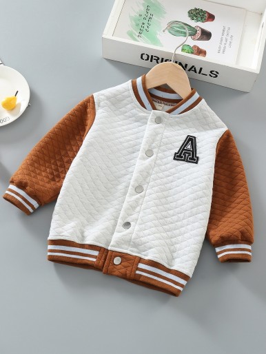 Toddler Boys Striped And Letter Graphic Varsity Jacket