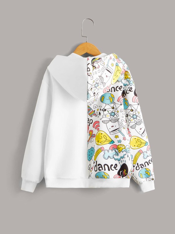 SHEIN Girls Cartoon & Letter Graphic Zip Up Hoodie