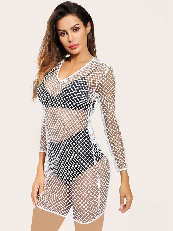 Solid Fishnet Cover Up
