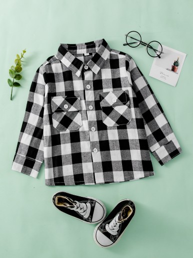 Toddler Boys Buffalo Plaid Print Flap Pocket Shirt