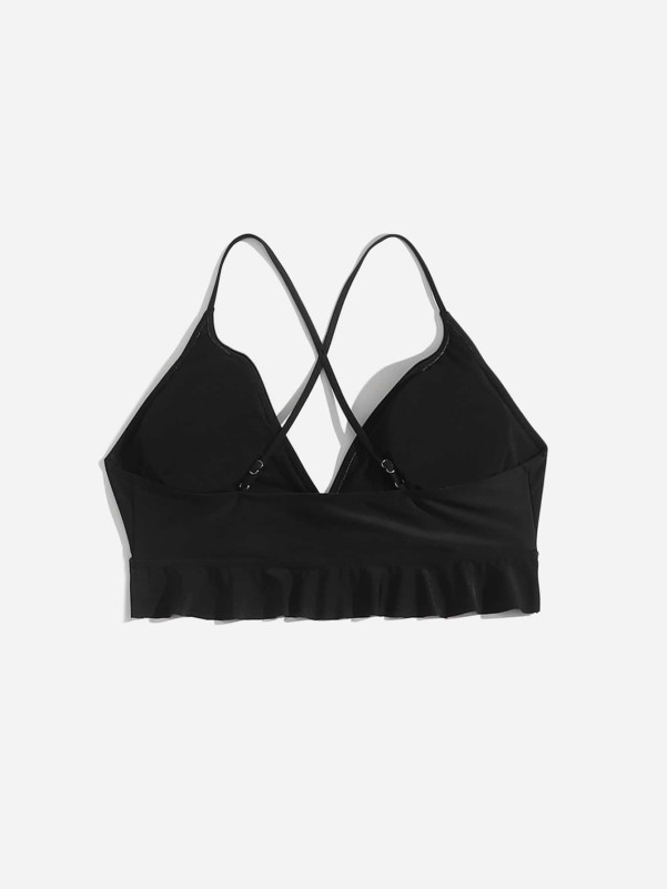 Plus Ruffle Hem Cross Back Bikini Top