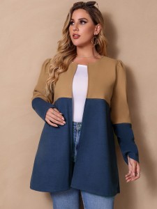 Plus Two Tone Puff Sleeve Overcoat