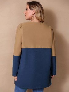 Plus Two Tone Puff Sleeve Overcoat