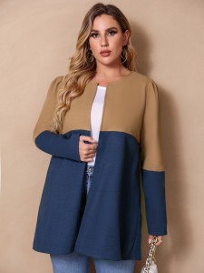 Plus Two Tone Puff Sleeve Overcoat