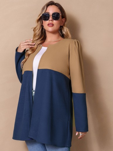 Plus Two Tone Puff Sleeve Overcoat