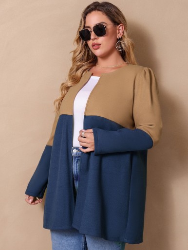 Plus Two Tone Puff Sleeve Overcoat