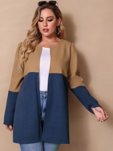 Plus Two Tone Puff Sleeve Overcoat