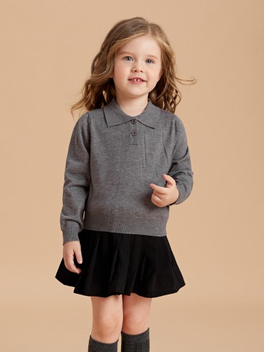 SHEIN Toddler Girls Polo Neck Solid Sweater