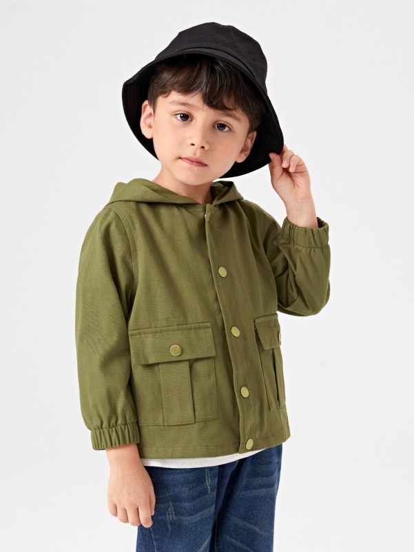 SHEIN Toddler Boys Dual Flap Pocket Hooded Coat