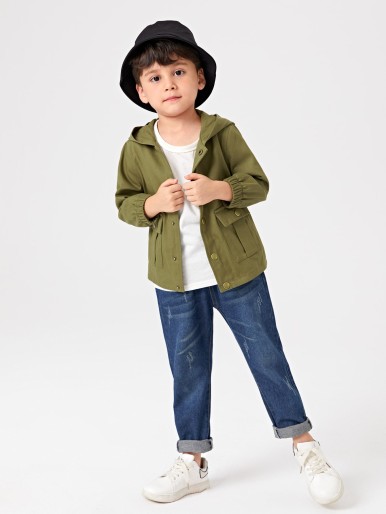 SHEIN Toddler Boys Dual Flap Pocket Hooded Coat