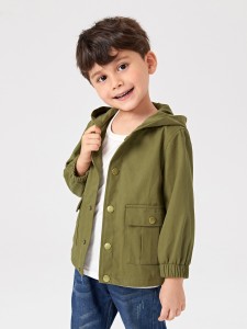 SHEIN Toddler Boys Dual Flap Pocket Hooded Coat