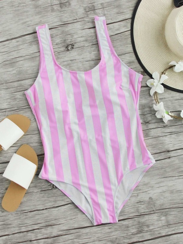 Vertical Strap Low Back One Piece Swimsuit