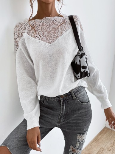 EMERY ROSE Contrast Lace Sweater