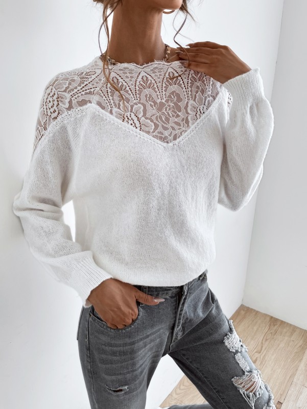 EMERY ROSE Contrast Lace Sweater