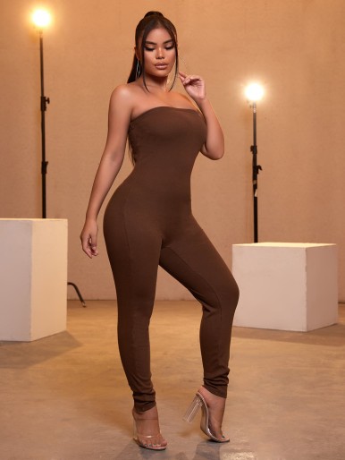 SHEIN SXY Solid Backless Tube Unitard Jumpsuit
