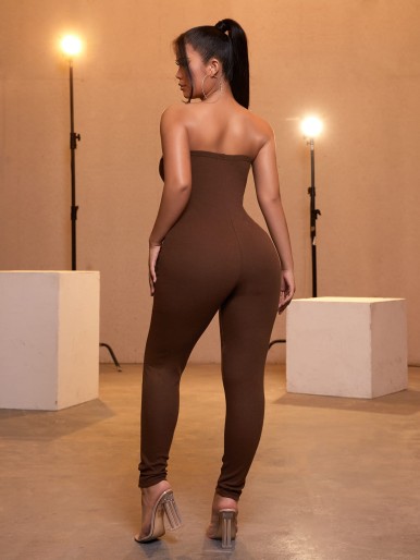 SHEIN SXY Solid Backless Tube Unitard Jumpsuit