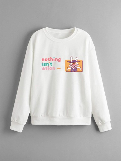 Girls Cartoon Rabbit And Slogan Sweatshirt