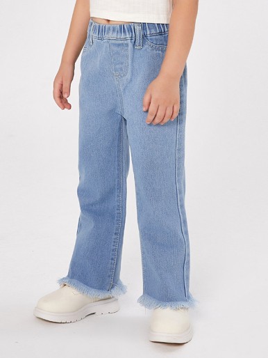 SHEIN Toddler Girls Light Wash Raw Hem Straight Leg Jeans