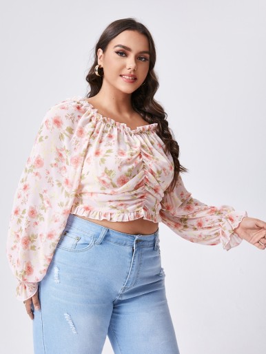 Shein Emery Rose Contrast Guipure Lace Ruffle Sleeve Blouse