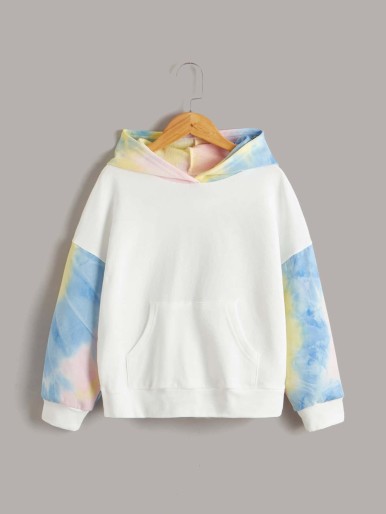 SHEIN Girls Drop Shoulder Tie Dye Hoodie