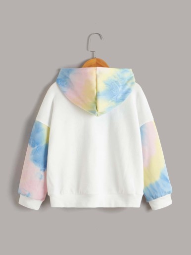 SHEIN Girls Drop Shoulder Tie Dye Hoodie