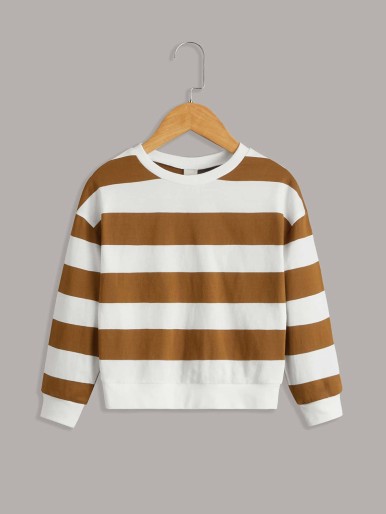 Toddler Boys Striped Drop Shoulder Sweatshirt