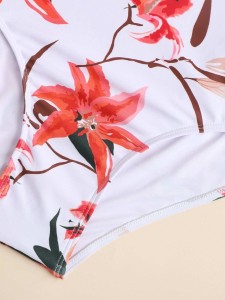 Plus Flower Print Shoulder Tie One Piece Swimsuit