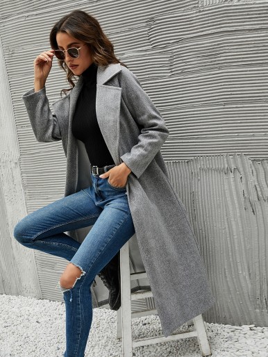 Lapel Neck Raglan Sleeve Overcoat