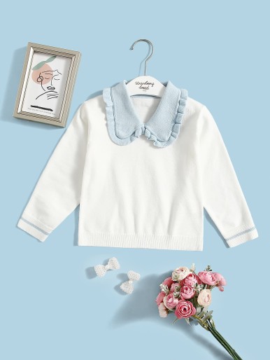 SHEIN Toddler Girls Contrast Frilled Collar Sweater