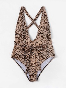 Plus Leopard Criss Cross Open Back One Piece Swim