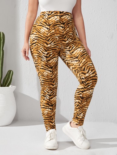 EMERY ROSE Plus Tiger Striped Print Leggings