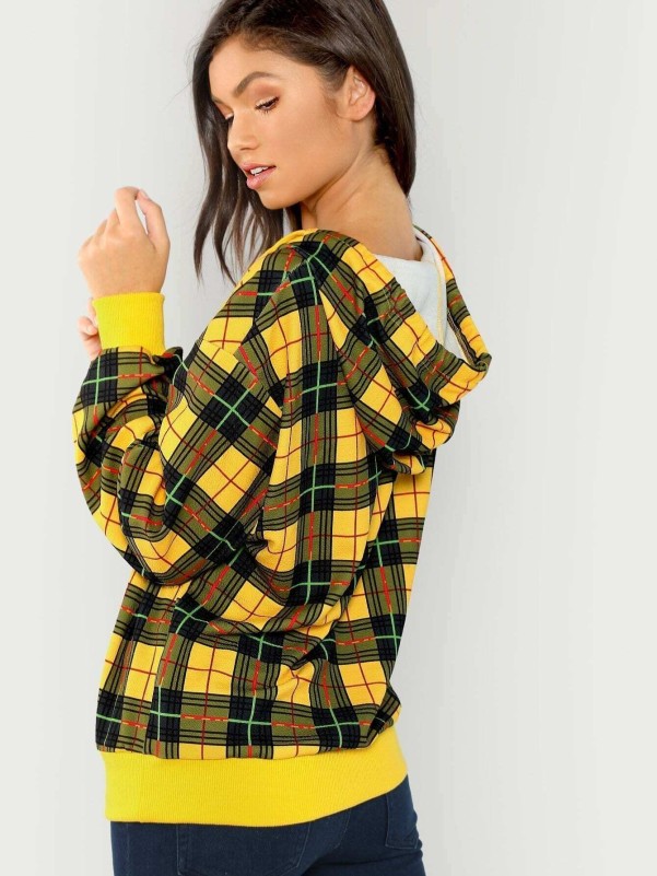 Drop Shoulder Tartan Hoodie