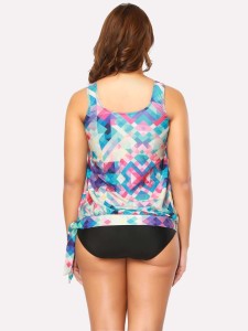 Plus Geometric Pattern Knot Side Tankini Set