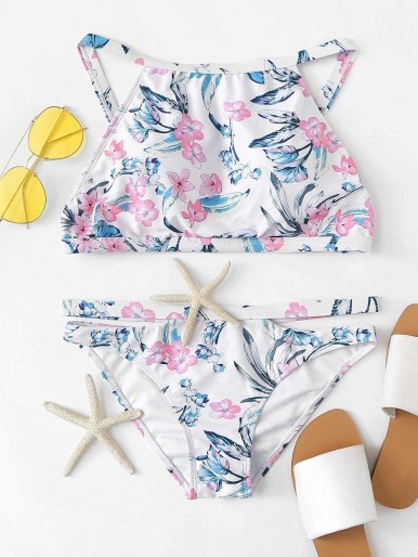 Cut Out Detail Flower Print Bikini Set