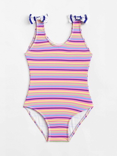 ملابس السباحة المخططة للفتيات الصغيرات قوس مزينة