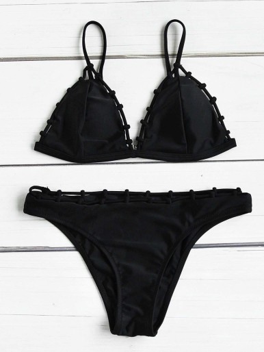 Woven Trim Triangle Bikini Set