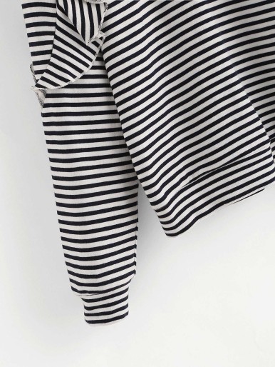 Ruffle Trim Raglan Sleeve Striped Pullover