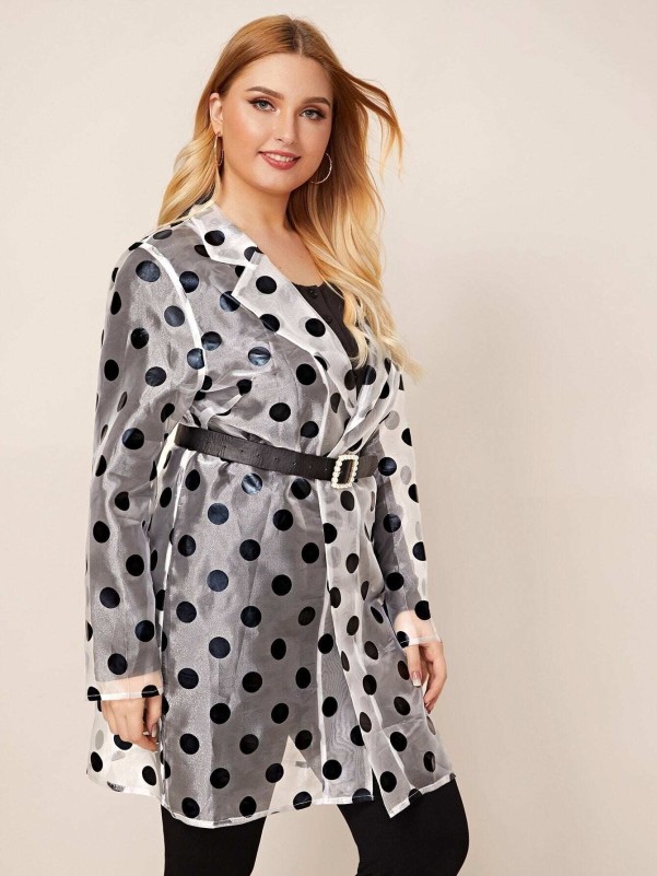 Buy Plus Polka Dot Self Tie Mesh Kimono