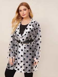 Buy Plus Polka Dot Self Tie Mesh Kimono