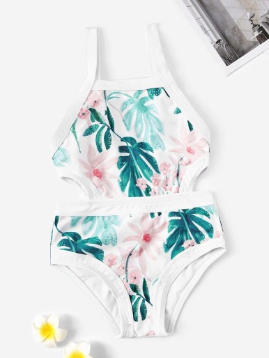 Toddler Girls Random Tropical Cut-out One Piece Swimwear