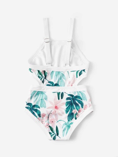 Toddler Girls Random Tropical Cut-out One Piece Swimwear